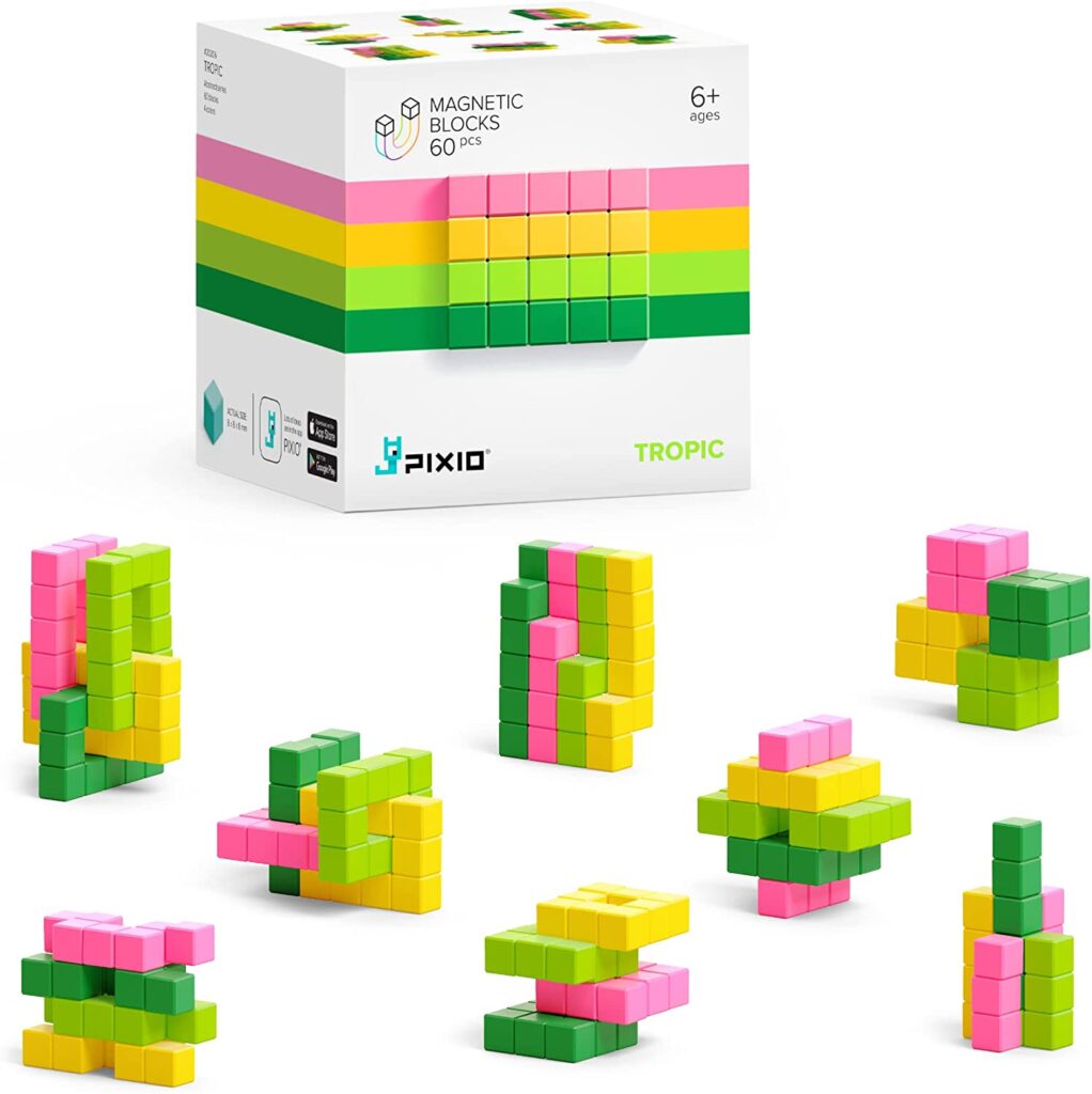 PIXIO Tropic - 60 Small Magnetic Building Blocks for Kids & Adults